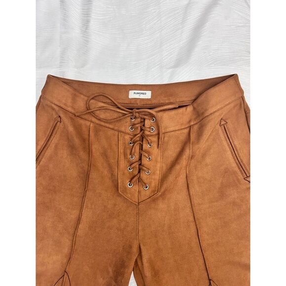 Rumored Yellowstone Faux Leather Suede Saddle Brown low rise lace tie up pants. - Picture 8 of 11